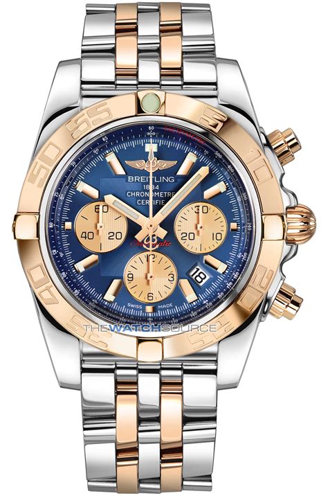 breitling men's two-tone chronomat b01 automatic blue dial bracelet watch|breitling chronomat price.